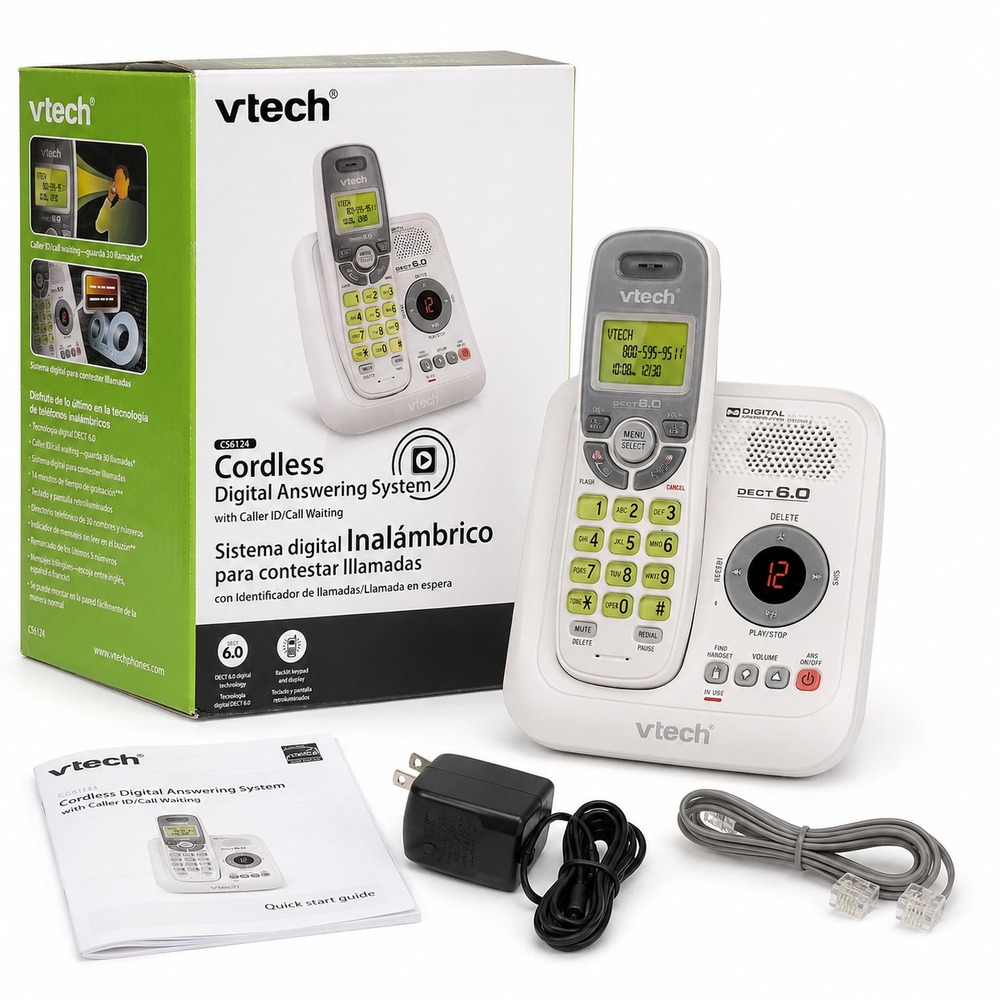 VTech CS6124 Cordless Phone Answering System White Silver NEW Open Box DECT 6.0